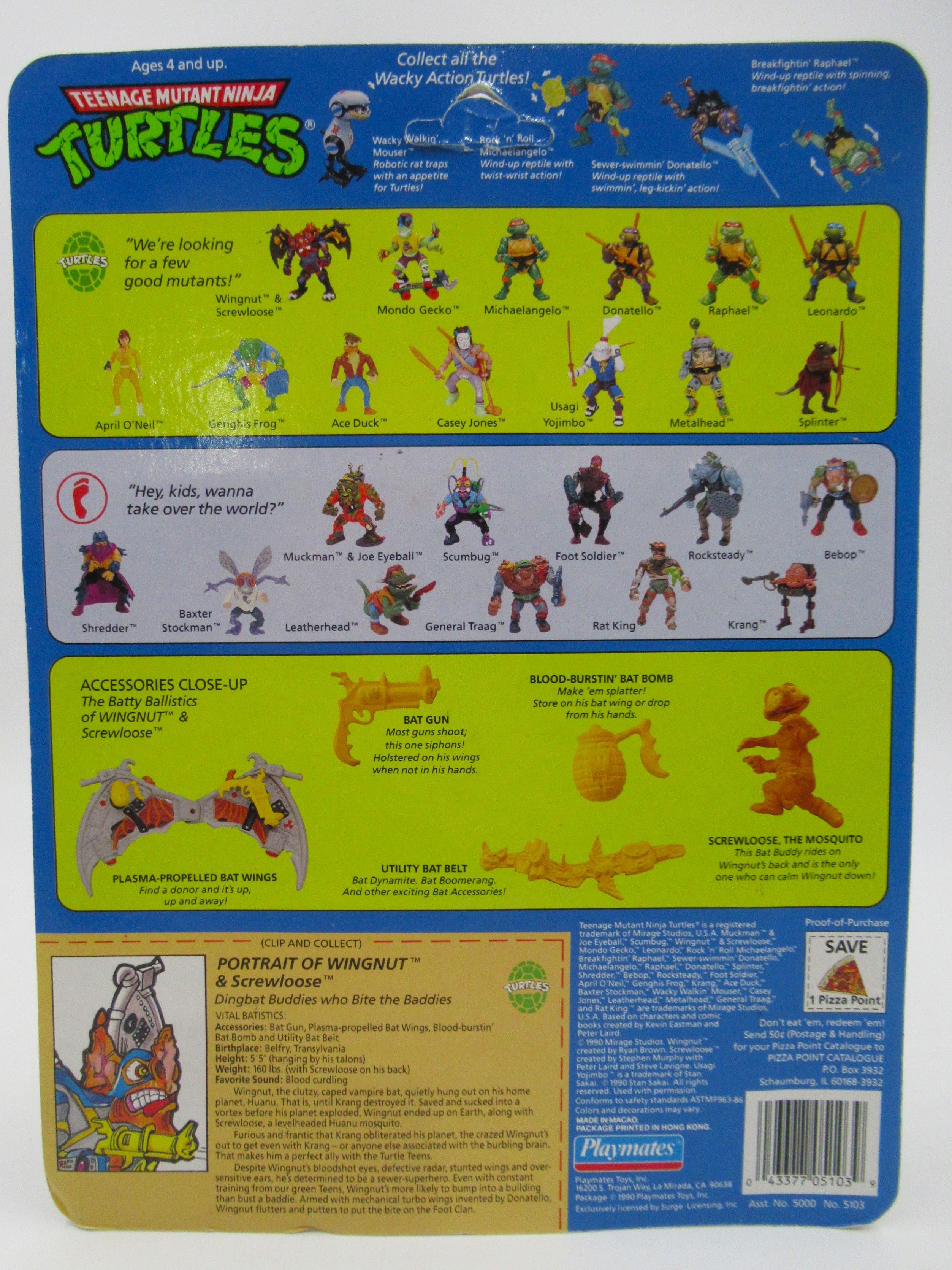 Teenage Mutant Ninja Turtles Wingnut and Screwloose 4.5" Figure TMNTs - Playmates (1990)